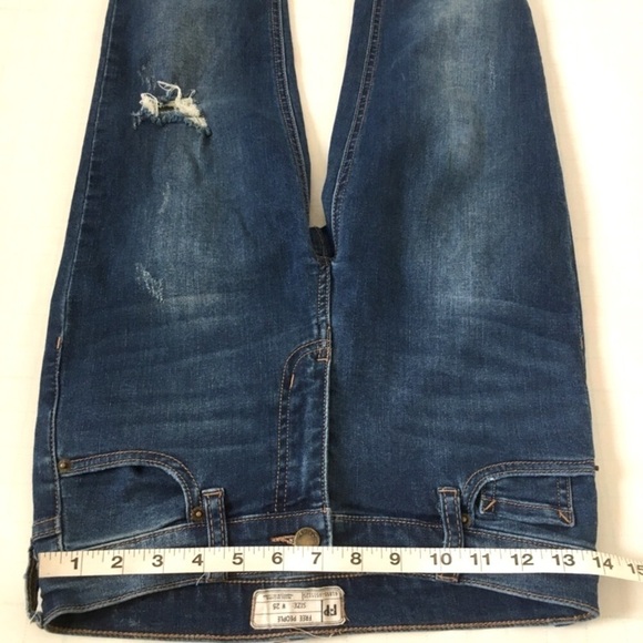 Free People Mid Rise Raw Frayed Fringe Hem Dark Wash Fringe Ankle Skinny Jeans - Picture 9 of 16